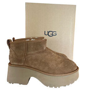 UGG Tan Suede Platform Ankle Boots